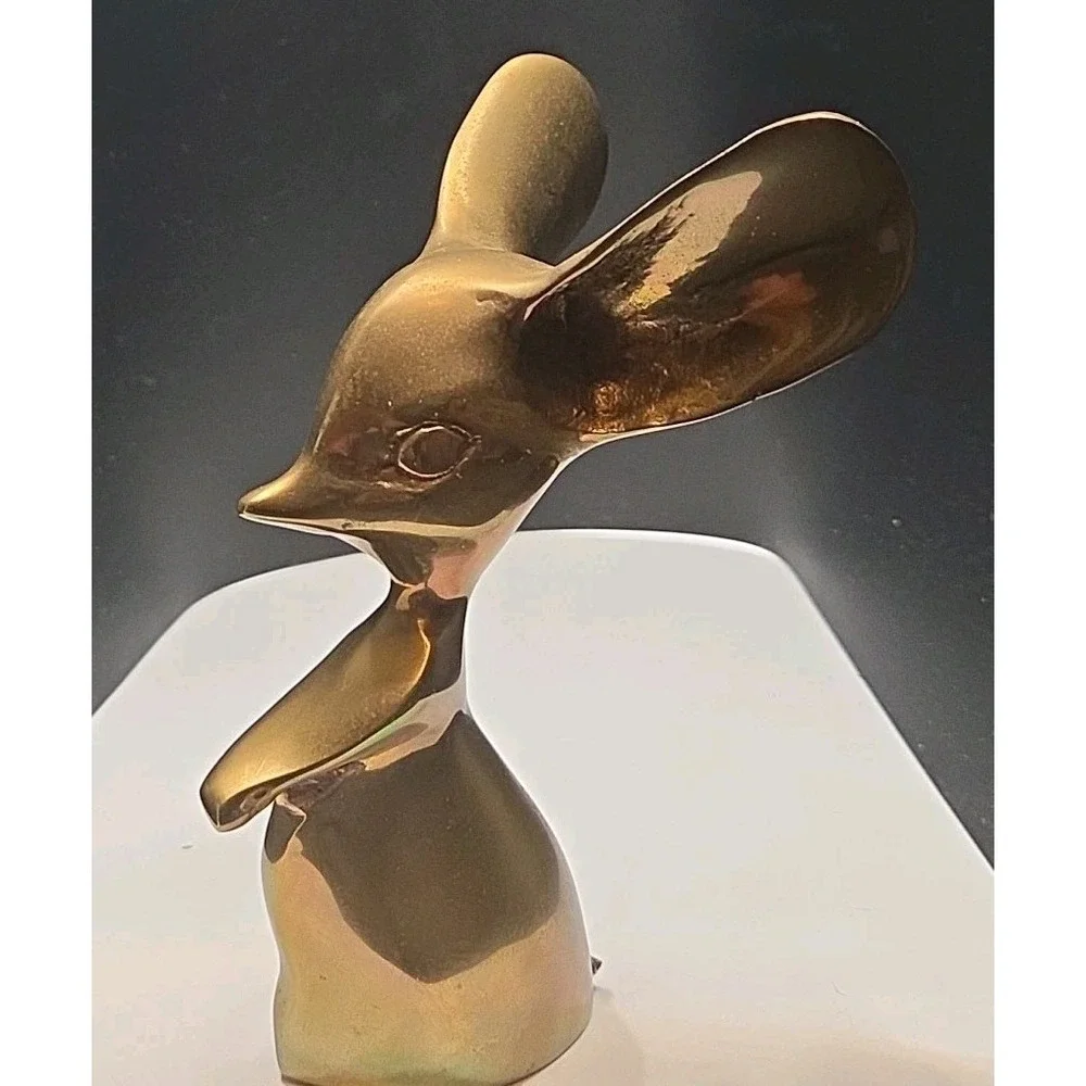 Vintage Solid Brass Mouse Figurine Big Ears 8